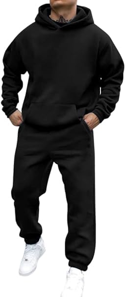 Jogging Homme Ensemble, Ensemble Jogging Homme Survetement Détente Tenue De Sport Tracksuit 2 Pièces Chaud Et Confortable Sweat Capuche Pantalon, Black