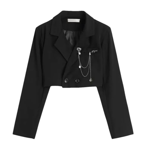 Women's Metal Chain Short Harajuku Streetwear Patchwork Suit Office Commuting Short Jacket