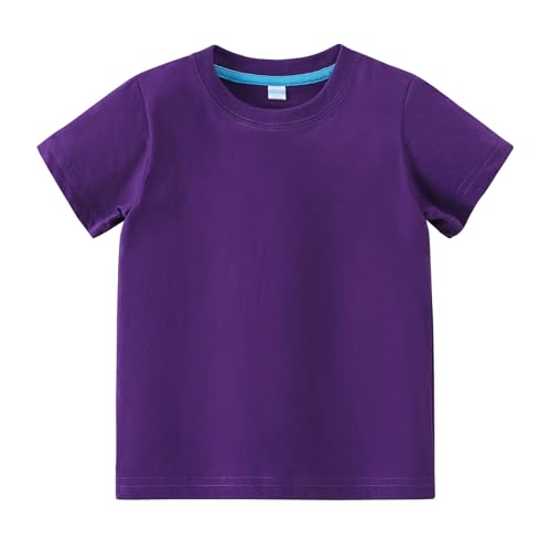 Image of AMIYAN Toddler T Shirts Cotton Summer Tshirts Boys Girls Basic Tee Undershirts Short Sleeve Crew Neck Shirts Purple 120 4-5T