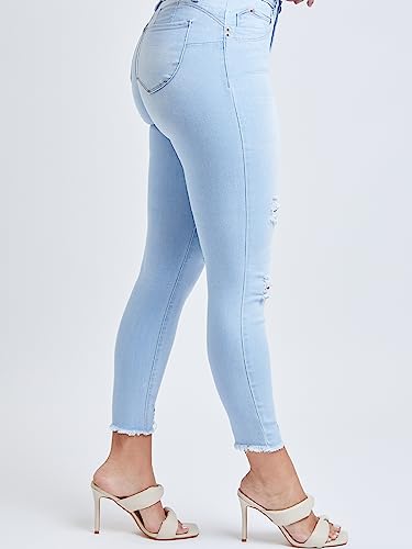 Ymi Junior Womens Wannabettabutt Mid-Rise Recycled Fibers Distressed Ankle Denim Jeans (Rips+Whiskers L1914, 5) #TOP2