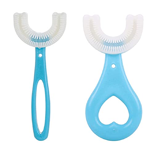 Nowitzki41 Kids Toothbrushes ,All Rounded Children U Shape Toothbrush, 2/4PCS U-Shaped Toothbrush for Kids, Kids U Shaped Toothbrush, Rounded Children U Shape Toothbrush, 360° Oral (Blue-2PC)