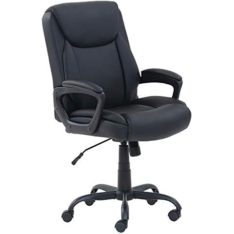 Amazon Basics Classic Puresoft PU Padded Mid-Back Height Adjustable Office Computer Desk Chair with Armrest, 26"D x 23.75"W x 42"H, Black Cover