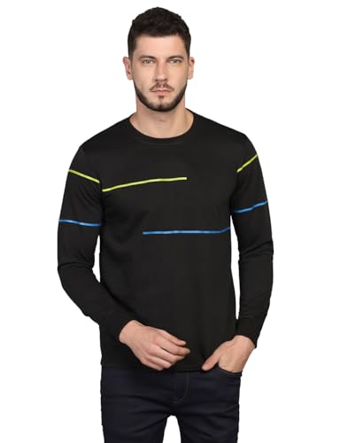 Image of INKKR Striped Men's Round Neck Black Full Sleeve T-Shirt