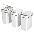 FRESHLIX 3 Pack Bathroom Trash Can 2.6 Gallon Small Touchless Automatic Motion Sensor Trash Cans Slim Waterproof Garbage Bin with Lid for Kitchen, Office, Bedroom White