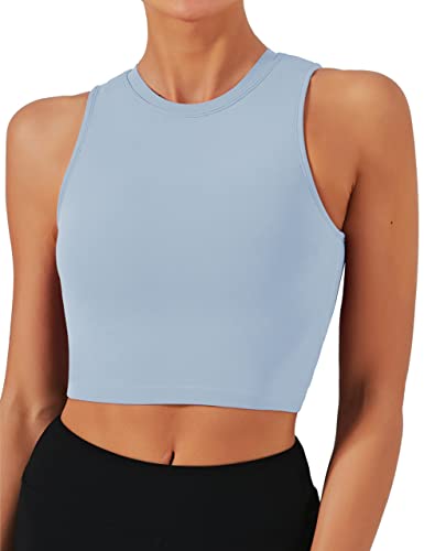 Natural Feelings Sports Bras For Women Removable Padded Yoga Tank Tops Sleeveless Fitness Workout Running Crop Tops Baby Blue #TOP21