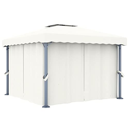 Tidyard Tonnelle avec Rideau 3x3 m Blanc crème Aluminium, Tent de Réception, Gazebo Pavillon de Jardin Extérieur Belvédère pour Camping, Festival, Fête, Marriage, BBQ, Terrasse, Plage