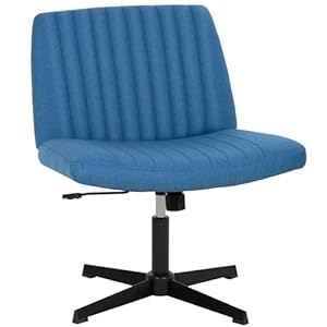PayLessHere Criss Cross Chair,Armless Cross Legged Office Chair,Wide Comfty Desk Chair with No Wheels Modern Height Adjustable,Swivel Fabric Vanity Chair Computer Task Chair (Pack of 1, Dark Blue)