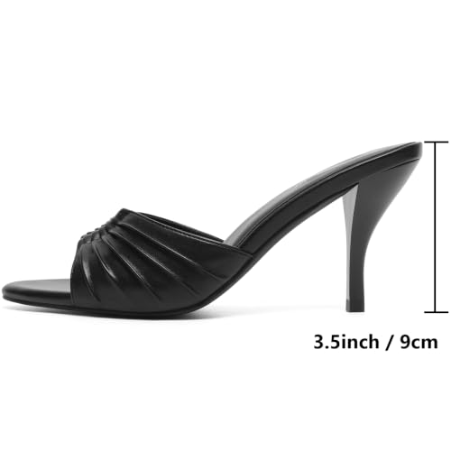 Image of Mostrin Kitten Heels for Women Summer Mules Heels Stiletto Heeled Sandals Slip On Backless Dressy Womens Sandals