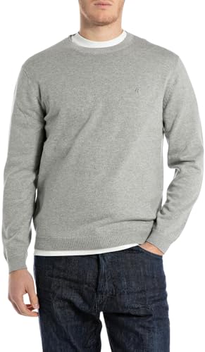 Replay Para Hombre. UK4851.000.G22578 Jersey Bordado R Gris (Xl), Casual, AlgodóN