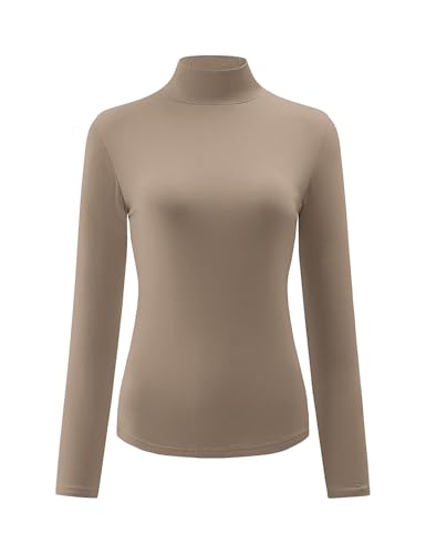 Image of Kindcall Womens Slim Fitted Mock Turtleneck Tops Long Sleeve Lightweight Base Layer Shirts