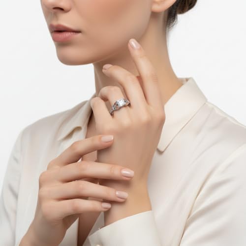 Image of Choose Your Gemstone Split Band Antique Ring Sterling Silver Princess Shape Side Stone Engagement Rings Minimal Modern Design Birthday Wedding Gift US Size 4 to 12