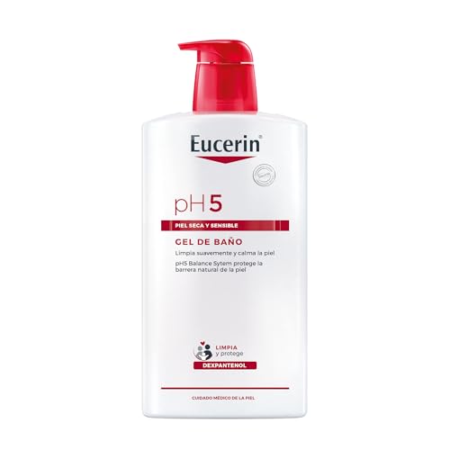 Eucerin pH5 Gel de baño (1000 ml), suave limpiador de cara y cuerpo para uso diario y lavados frecuentes, espuma sin jabón para toda la familia, para pieles secas y sensibles