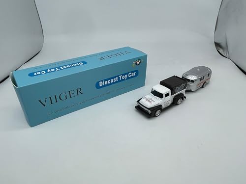 VIIGER Pickup Truck Trailer Towing Toy Camper RV Motorhome Toys for Boys Diecast Model Car Metal Pull Back Toy Cars, 3 4 5 6 7 Year Old Toddler Kids Birthday Gifts Cake Topper Home Office D&eacute;cor White