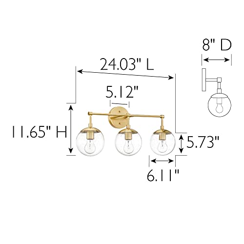 Image of Design House Gracelyn 3-Light Dimmable Bathroom Vanity Light, Seeded Glass, Satin Gold, 24.03 in W x 8 in D x 11.65 in H, 588889-SG | Dimmable, , Wall Mount, Contemporary /Modern, Steel, Lighting, 588889-SG
