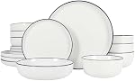 Gibson Home Oslo 16-Piece Porcelain Ceramic Chip & Scratch Resistant Dishes, Microwave & Dishwasher Safe, Plates and Bowls Dinnerware Set, White w/Blue Rim