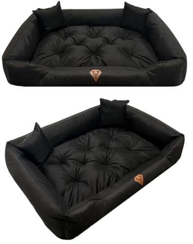 Dogs4Life Hundebett XL 130 x 105 cm – Hundesofa mit Rand für sehr große Hunde, Oxford Cordura, wasserabweisend, maschinenwaschbar, Oeko-TEX® Standard 100 (Schwarz)
