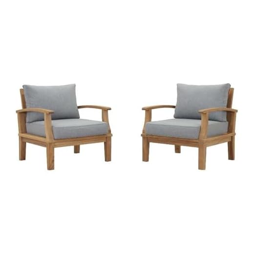 Modway EEI-1819-NAT-GRY-SET Marina Premium Grade A Teak Wood Outdoor Patio, Two Armchairs, Natural Gray