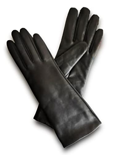 YISEVEN Guantes De Cuero De Mujer Con Piel De Oveja Larga Arrugada En El Vestido De Mujer Fancy Light Para En Estiramiento Atractivo, Negro Antebrazo 7.5''/L Cover