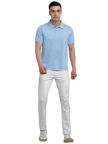 Image of Deniklo Cotton Rich Half Sleeve Regular Fit Solid Polo Tshirt for Men (DK801-L Powder Blue)
