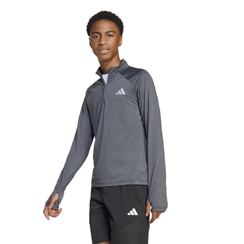 adidas Unisex Kinder Goto PZ 1/4 Zip Longsleeve Tee, Black/Grey Three/Reflective Silver, 9-10 Years