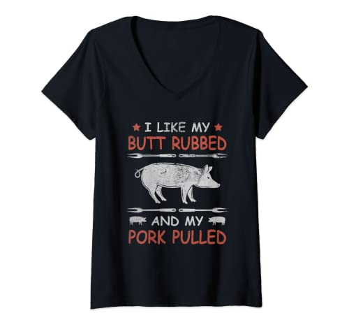Womens Butt Rubbed Pork Pulled Meat Lover Pellet Grill BBQ Smoker V-Neck T-Shirt