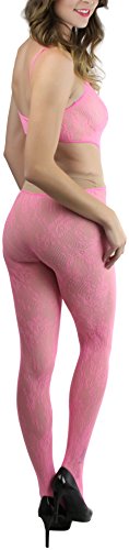 Image of ToBeInStyle Women's Bodystocking Crotchless Peek-A-Boo Fishnet Lace Bodysuit