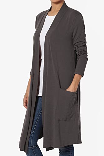 Women's Casual Long Sleeve Pocket Open Front Jersey Knit Knee Length Cardigan3