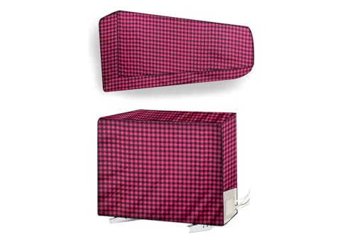Image of The Furnishing Tree 1 Ton Split AC Cover for Indoor and Outdoor Units Checkered Pattern Maroon