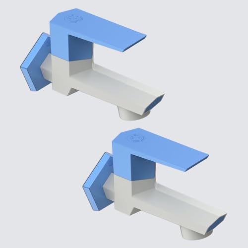 Image of RN PTMT Bib Cock for Bathroom | 15mm Foam Flow Water Tap with Flange | Luxury G20 Series Faucet | High-Grade Engineering Polymer Tap (White Blue Dual, Pack of 2)