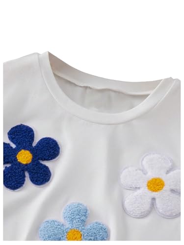 Girl's 3D Flower T-Shirt Crew Neck Shirt Short Sleeve Cute Tee Tops4