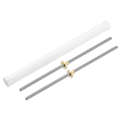 uxcell 2Pcs 330mm Lead Screw with Tr8x8 Brass Nut, Stainless Steel 3D Printer Upgrade Parts with Plastic Packaging Tube for 3D Printer Z Axis, CNC Machine, Silver