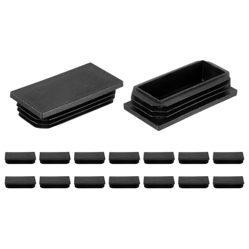 Image of uxcell 16 Pcs Rectangle Tubing End Caps 3 1 /8 x 1 19 /32 Inch Plastic Hole Plugs Insert End Cap for Metal Tubing Post Chair Leg Table Bookshelves Furniture, Black