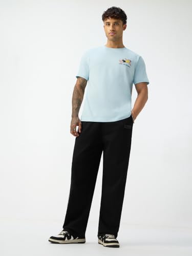 Image of The Souled Store Oversized Joggers: Men and Boys Elastic Waistband Solid Knit Cotton Blend Baggy Fit Warm Comfortable Lightweight Everyday Athleisure Joggers