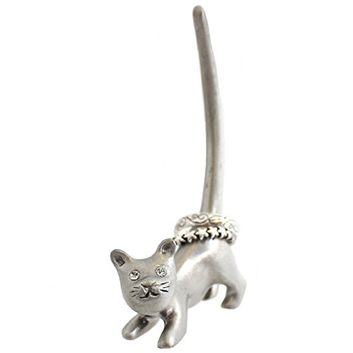 Porta-anelli a forma di gatto, colore: argento