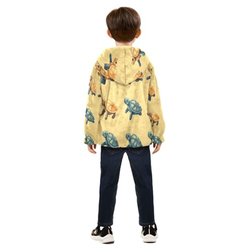 Sea Colorful Turtle Pattern Print Toddler Fleece Jacket Girl Boys Hooded Fleece Jacket Coat Warm Outwear Zip-up 3-10T4