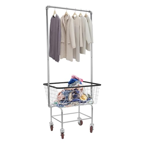 Steel Wire Laundry Cart with Wheels Metal Luandry Cart Load Capacity 110lbs Commercial Laundry Basket Cart for Transporting Clothes Towels Food Tools(27 * 22 * 67In)