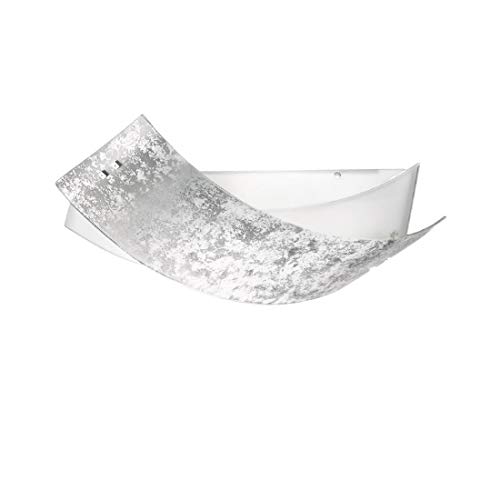 Lampe de plafond moderne E27 Gea en verre d'art et feuille argentée