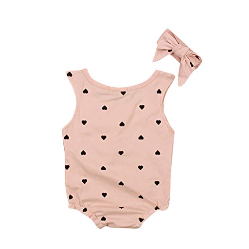 Infant Baby Valentine Outfits, Toddler Girls Love Print Romper Sleeveless Cotton Bodysuit Headband Clothes Sets Pink