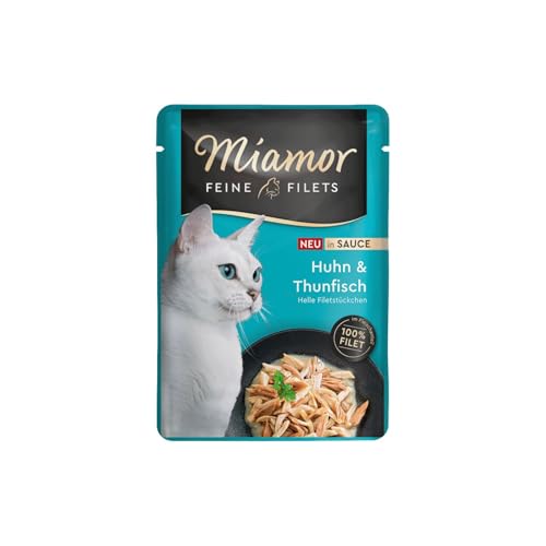 Miamor - Feine Filets in Sauce | Nassfutter für ausgewachsene Katzen mit Filetstückchen in Sauce. Fettarmes Ergänzungsfutter im Frischebeutel ohne künstliche Zusätze | 24x100g Thunfisch Pur