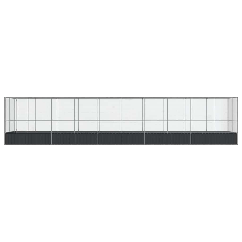 Woliera z rozszerzeniem z ocynkowanej stali, srebrna, 1039 x 207 x 212 cm, klatka dla ptaków z drzwiami kratkowymi, na balkon, do hodowli i na wolnym powietrzu dla kanarków, papugi falistych