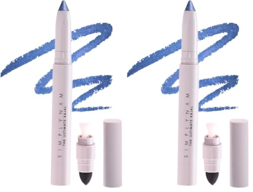 Image of SIMPLYNAM Ultimate Kajal | 1 Stroke Intense Color Payoff | Water Resistant | Long-Lasting & Smudge-Proof | Safe for Sensitive Eyes | 7X More Product | In-Built Sharpener & Smudger | Metallic Blue