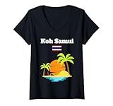 Photo Gallery donna koh samui souvenir spiaggia palme tavole da surf bandiera thailandia maglietta con collo a v Photo Gallery donna koh samui souvenir spiaggia palme tavole da surf bandiera thailandia maglietta con collo a v