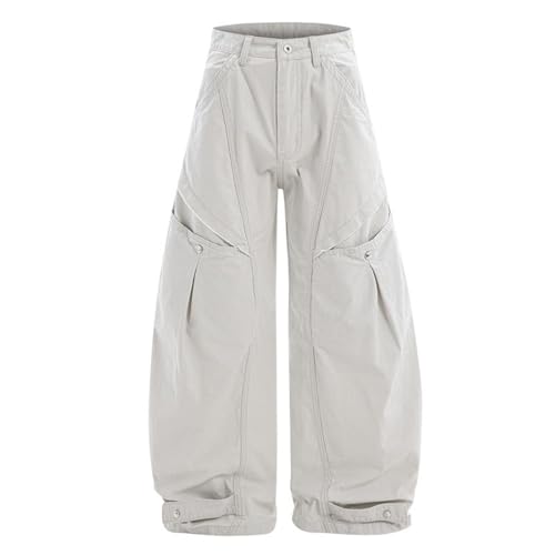 Men's Pants Loose Straight Leg Summer American Retro Relaxed Wide Leg Cargo Trouser for Men