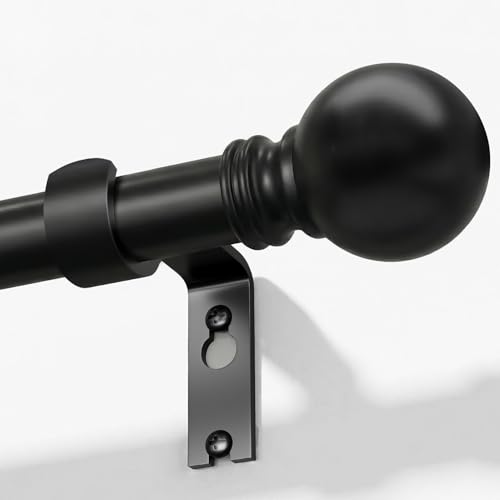 Black Curtain Rods for Windows 72 to 144 Inch 1 Diameter Heavy Duty Metal Adjustable Extra Long Blackout Traverse Window Treatment Rods with Decorative Finials Doorway Living Room Bedroom Kitchen