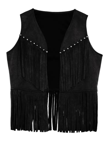 JEATHA Western Cowboy Fringe Vest for Boys Girls Tassels Jackets Halloween Rodeo Party Cosplay Cowgirl Outfits3