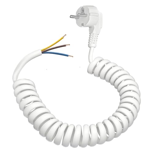 Schutzkontakt Verl&auml;ngerung, Spiralverl&auml;ngerung dehnbar von 0,55 m bis 2 m Max, IP20 Verl&auml;ngerungskabel, Verl&auml;ngerung (230V/16 A), Spiral Kabel mit Schuko Stecker, Spiralkabel 3 adrig, wei&szlig;