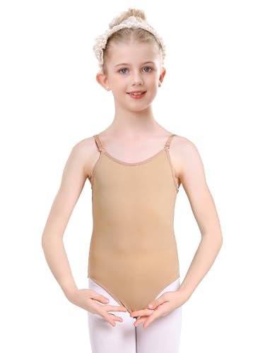 Kefiyis Justaucorps pour filles et femmes - Justaucorps nude pour ballet, danse, gymnastique, sous-vêtements sans couture, costume de danse avec bretelles réglables, nude, L (Height:150-160cm, 14-16
