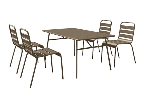 Vente-unique - Salle à Manger de Jardin en métal - Une Table L.160 cm et 4 chaises empilables - Taupe - MIRMANDE de MYLIA