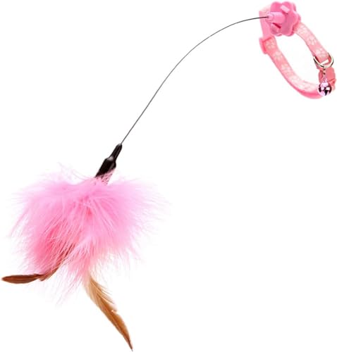 Jowxsx Pink Teasing Collars Funny Kitten Automatic Toy with Feather Decoration Relieve Boredom Supplies Cat Feather Toys Cat Amusing-Collar Hands-Free Toy