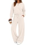Riyiper Women 2 Piece Outfit Fall Sweatsuit Lounge Set M Cream